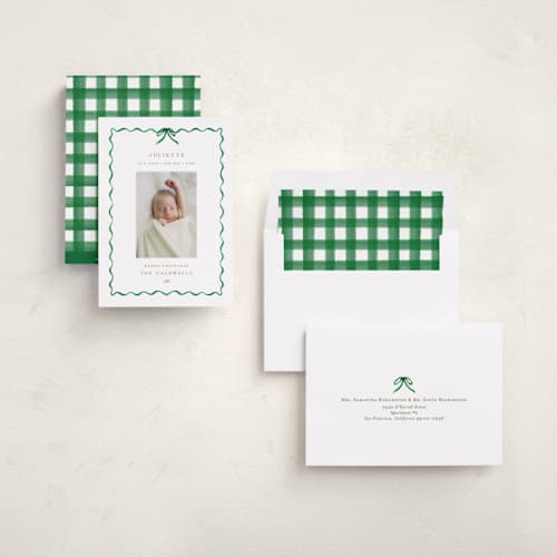 This is a evergreen babys first christmas with standard by Grae called lovely holiday printing on recycled smooth signature in standard