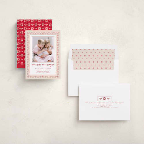 This is a cardinal babys first christmas with standard by Kanika Mathur called holiday scallop lace printing on recycled smooth signature in standard