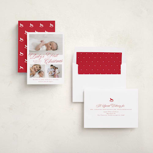 This is a holly berry babys first christmas with standard by Emily Betts called classic baby printing on recycled smooth signature in standard