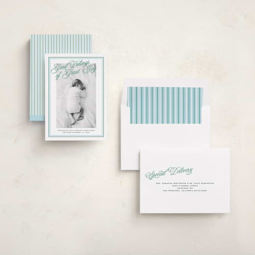 This is a powder babys first christmas with standard by Jenna Holcomb called joyous classic printing on recycled smooth signature in standard