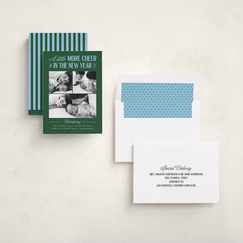 This is a forest babys first christmas with standard by Heather Schertzer called little cheer printing on recycled smooth signature in standard