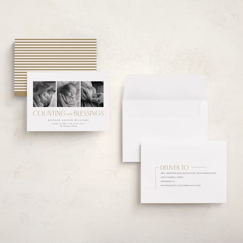This is a snow babys first christmas with standard by Robert and Stella called counting those blessings printing on recycled smooth signature in grand