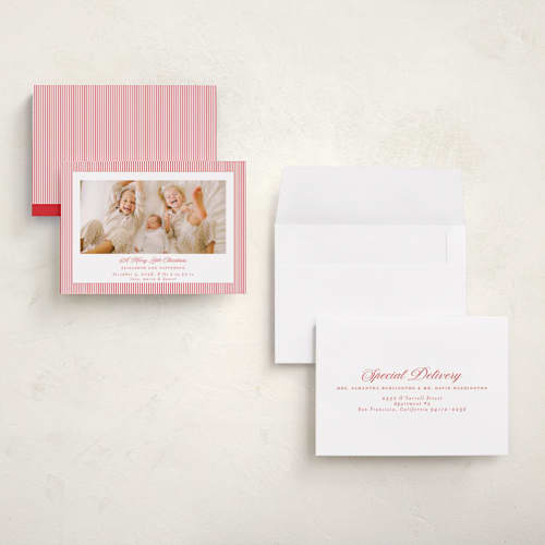 This is a cranberry babys first christmas with standard by Jennifer Holbrook called holiday baby stripes printing on signature in grand