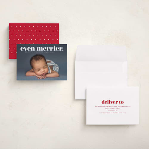 This is a snow babys first christmas with standard by Lori Wemple called even merrier. printing on recycled smooth signature in grand