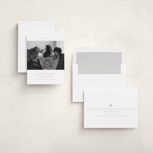 This is a cloud foil stamped birth announcements with foil pressed by Carolyn Nicks called love bug printing on recycled smooth signature in standard