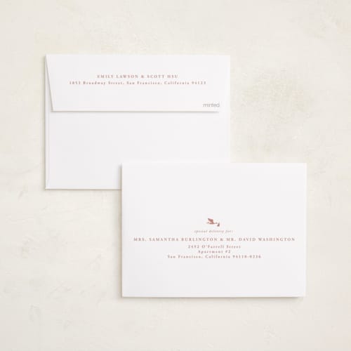 This is a blush foil stamped birth announcements with foil pressed by Carolyn Nicks called new delivery printing on recycled smooth signature in standard