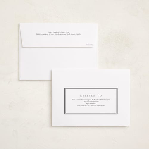 This is a cloud foil stamped birth announcements with foil pressed by Nicole Walsh called classic border printing on recycled smooth signature in standard