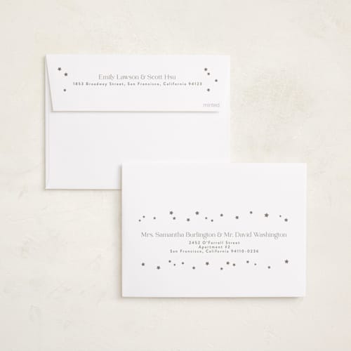 This is a cloud foil stamped birth announcements with foil pressed by Gwen Bedat called milky way printing on recycled smooth signature in standard