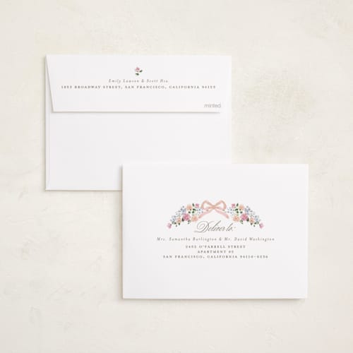 This is a blush foil stamped birth announcements with foil pressed by Itsy Belle Studio called merie printing on recycled smooth signature in standard