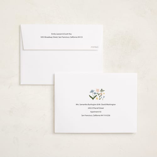 This is a soft linen foil stamped birth announcements with foil pressed by Tasha Meurer called garden lullaby dream printing on recycled smooth signature in standard