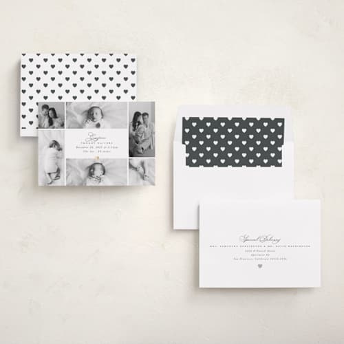 This is a cloud foil stamped birth announcements with foil pressed by Hudson meet Rose called sending love printing on recycled smooth signature in standard