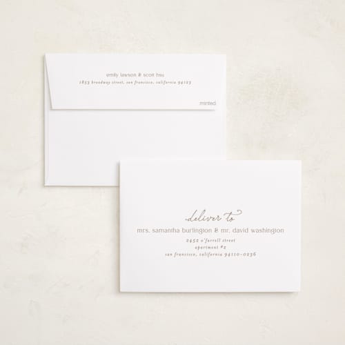 This is a sugar foil stamped birth announcements with foil pressed by Ashley Iwafuchi called loving welcome printing on recycled smooth signature in standard