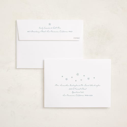 This is a starlight foil stamped birth announcements with foil pressed by Kamala Nahas called little stars printing on recycled smooth signature in standard
