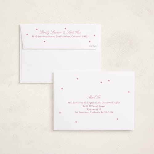 This is a ballet slipper foil stamped birth announcements with foil pressed by Megan Davis called plum perfect printing on recycled smooth signature in standard