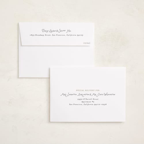 This is a newsprint foil stamped birth announcements with foil pressed by Heather Schertzer called intro printing on recycled smooth signature in standard