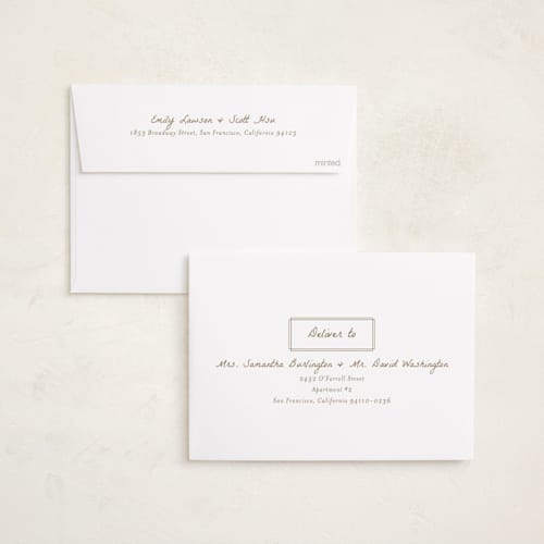 This is a cocoa foil stamped birth announcements with foil pressed by chocomocacino called caufre printing on recycled smooth signature in standard