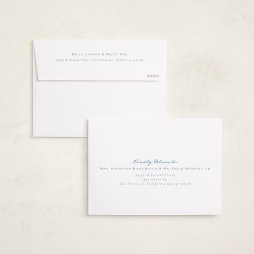 This is a sky foil stamped birth announcements with foil pressed by Tamara Hilje called tiny gild printing on recycled smooth signature in standard