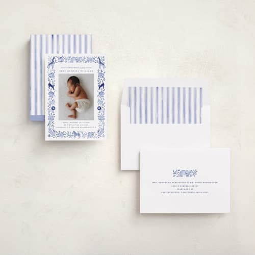 This is a ink foil stamped birth announcements with foil pressed by Sarah Knight called wild one printing on recycled smooth signature in standard