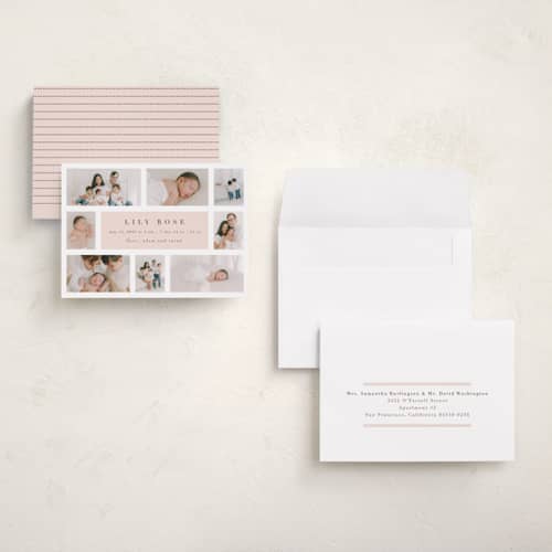 This is a blush grand birth announcements with standard by Maria Alou called family album printing on recycled smooth signature in grand