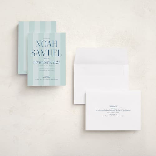 This is a seagrass grand birth announcements with standard by Claudia Orengo called simple happiness printing on signature in grand