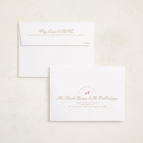 This is a peachy grand birth announcements with standard by Phrosné Barwood called soft frame printing on recycled smooth signature in grand