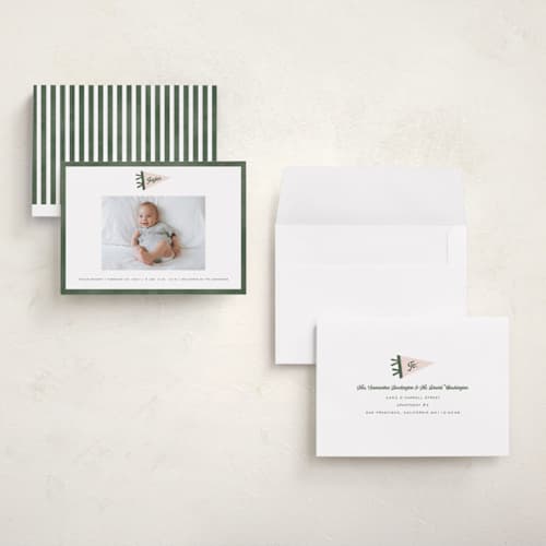 This is a ivy grand birth announcements with standard by Pixel and Hank called pennant printing on recycled smooth signature in grand