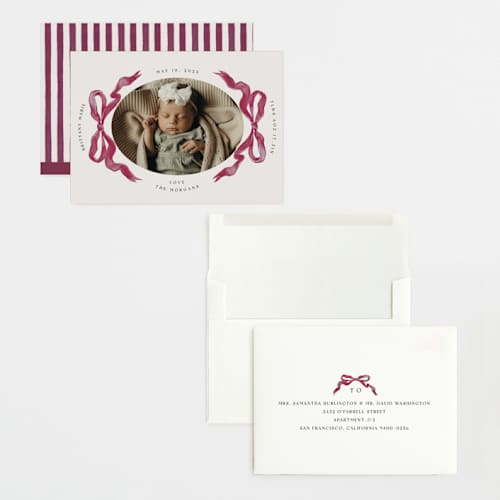 This is a berry grand birth announcements with standard by Pati Cascino called gibson printing on recycled smooth signature in grand
