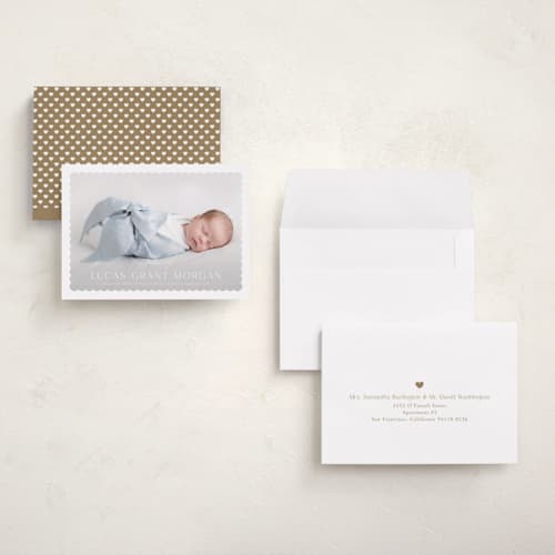 This is a icing grand birth announcements with standard by Yaling Hou Suzuki called first glimpse printing on recycled smooth signature in grand