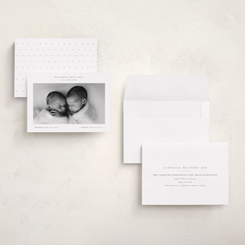 This is a cloud grand birth announcements with standard by Lori Wemple called twin printing on recycled smooth signature in grand