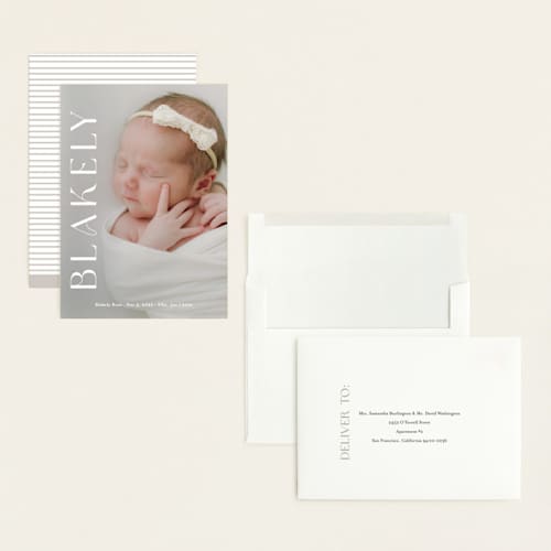 This is a cotton grand birth announcements with standard by Angela Thompson called close up printing on recycled smooth signature in grand