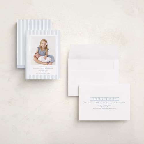 This is a sky grand birth announcements with standard by Jennifer Holbrook called pinstripe frame printing on recycled smooth signature in grand