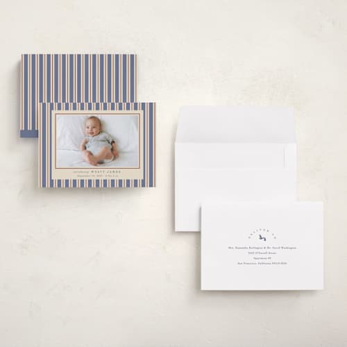 This is a lake grand birth announcements with standard by Robert and Stella called colorful stripes printing on recycled smooth signature in grand