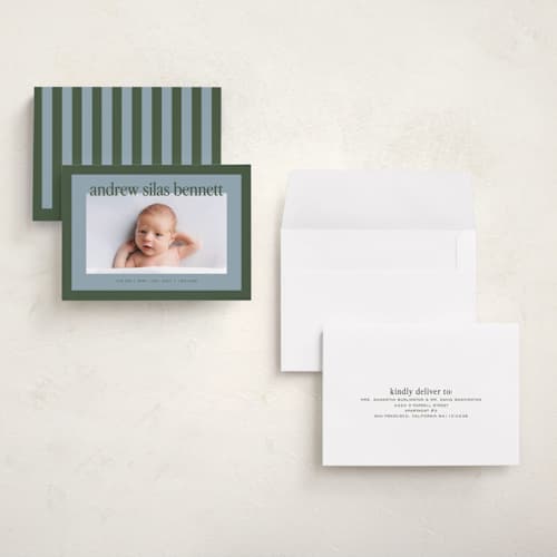 This is a fern grand birth announcements with standard by Kelly Watkins called classic color printing on recycled smooth signature in grand