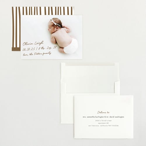 This is a bark grand birth announcements with standard by AK Graphics called signed with love printing on recycled smooth signature in grand