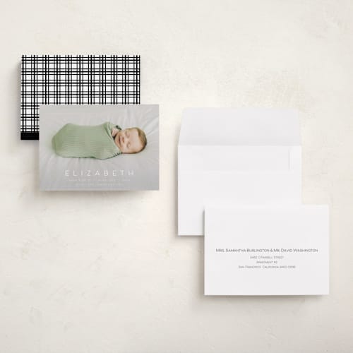 This is a sugar grand birth announcements with standard by Juneau Designs called sweet love printing on recycled smooth signature in grand