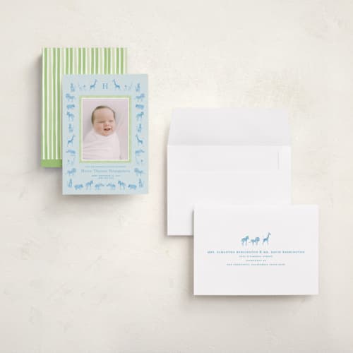 This is a sky grand birth announcements with standard by Jill Delavan called safari parade printing on recycled smooth signature in grand