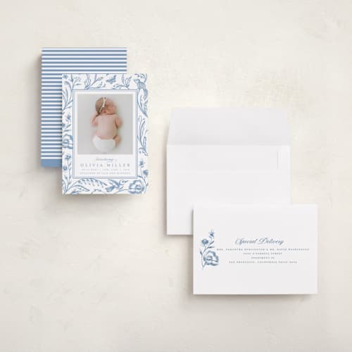 This is a cloud grand birth announcements with standard by Teju Reval called dreamy garden printing on signature in grand