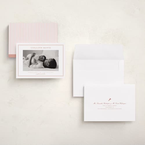 This is a ballet slipper grand birth announcements with standard by Stacey Meacham called engraved printing on recycled smooth signature in grand
