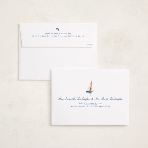 This is a maritime grand birth announcements with standard by Corinne Malesic called little sail boat printing on recycled smooth signature in grand