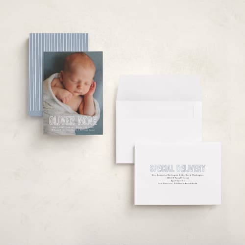 This is a glacier grand birth announcements with standard by Susan Asbill called little name printing on recycled smooth signature in grand