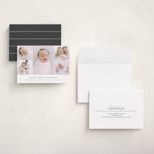This is a slate grand birth announcements with standard by Brianne Larsen called classically modern printing on recycled smooth signature in grand