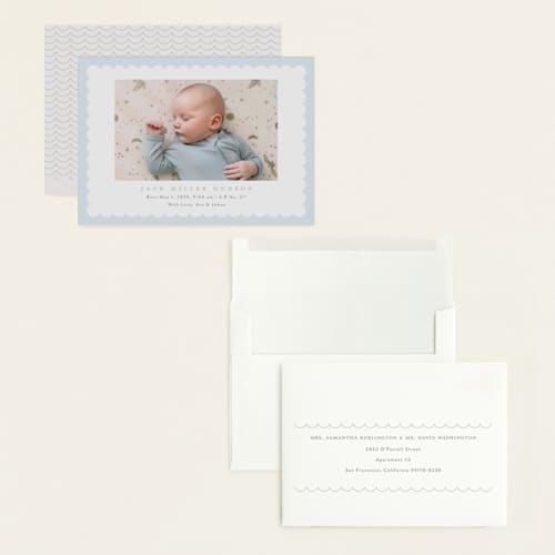 This is a sky grand birth announcements with standard by Nicoletta Savod called charmed printing on recycled smooth signature in grand
