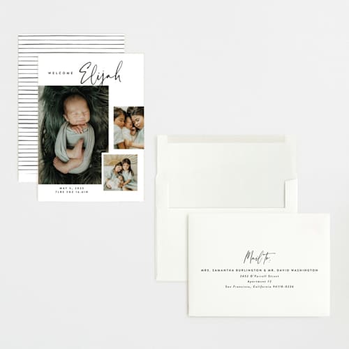 This is a coal grand birth announcements with standard by Carolyn Nicks called written out printing on recycled smooth signature in grand