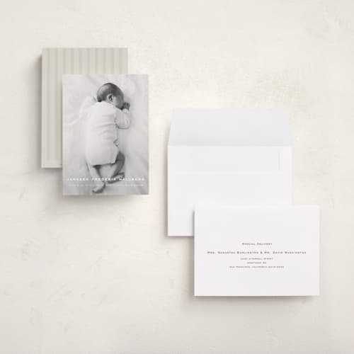 This is a pearl grand birth announcements with standard by chocomocacino called pastizzi printing on recycled smooth signature in grand