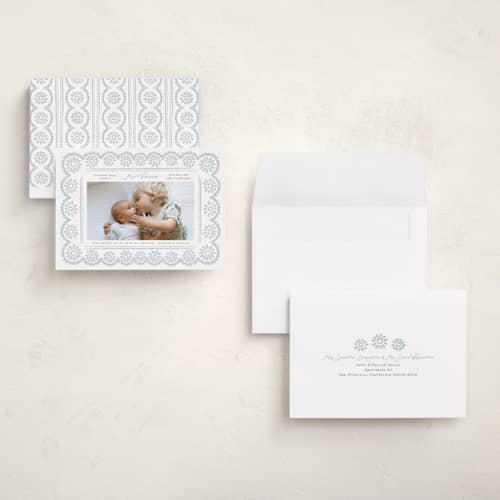 This is a cloud grand birth announcements with standard by Laura Hankins called handdrawn eyelet printing on recycled smooth signature in grand