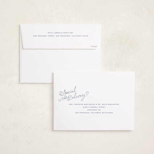 This is a powder grand birth announcements with standard by Jenna Holcomb called nostalgic handwriting printing on recycled smooth signature in grand