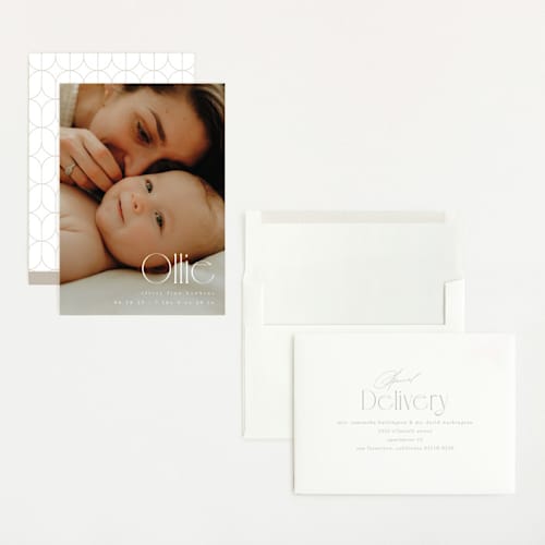 This is a cotton grand birth announcements with standard by Kristie Kern called ollie printing on recycled smooth signature in grand