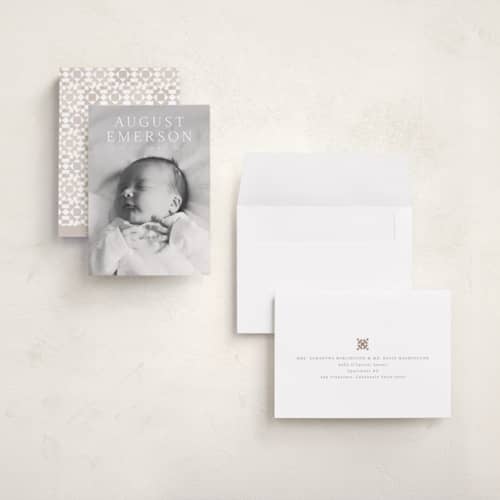 This is a cotton grand birth announcements with standard by Olivia Raufman called bold intro printing on recycled smooth signature in grand