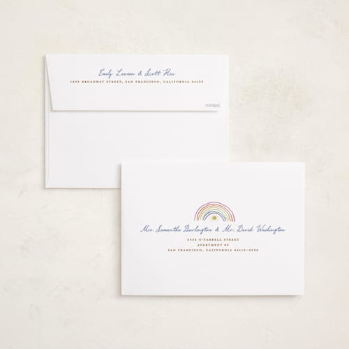 This is a rainbow grand birth announcements with standard by Maja Cunningham called starlight printing on recycled smooth signature in grand