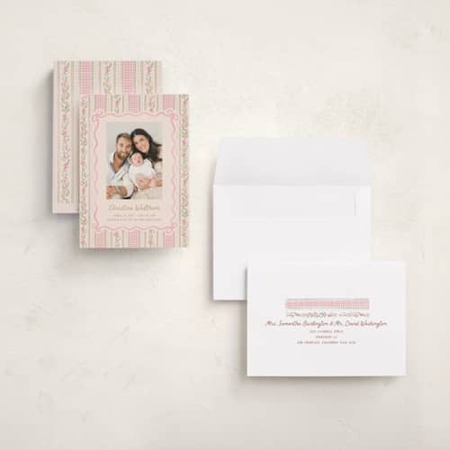 This is a ballet slipper grand birth announcements with standard by Creo Study called cottagecore wallpaper printing on recycled smooth signature in grand